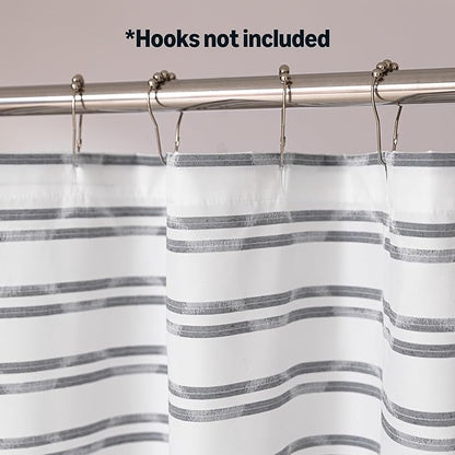Amazon Basics Geometric Jacquard Fabric Shower Curtain for Bathroom, Lightweight, Waterproof and Washable, 72" W x 84" L, Grey Striped