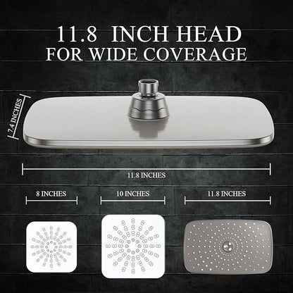 Veken 11.8" Rain Shower Head with Handheld, High Pressure Handheld Shower Heads with Multi Spray Modes,Rainfall Combo with 15" Metal Extension Arm,Detachable Dual Shower,Long 6 ft. Hose,Brushed Nickel