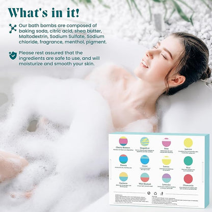 Bath Bombs for Women, 12pcs Handmade Natural Bath Bomb, Stocking Stuffers, Mothers Day Presents for Mom, Bath Bomb with Shea Butter, White Elephant, Valentines Day Gifts for Her and Him