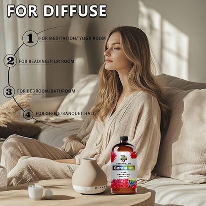 Geranium Essential Oil (16 oz / 480 ml) – Geranium Oils for diffusers, humidifiers, Home Baths, Cleaning Products, Yoga, DIY Soaps and DIY Scented Candles