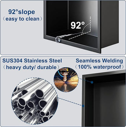 Neodrain 12X36 Inch Shower Niche, Gun Metal 3-Tier Stainless Wall Niche NO Tile Needed Recessed for Bathroom Storage Insert Shower Wall Cabinet Waterproof