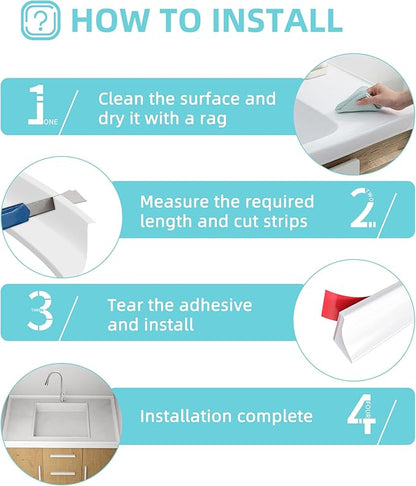 Shower Threshold Water Dam,Walk in Shower Water Guard, Shower Dam Water Barrier Bathroom Sink Splash for Dry And Wet Separation Caulk Seal Strip Edge Trim (39Inch, White)