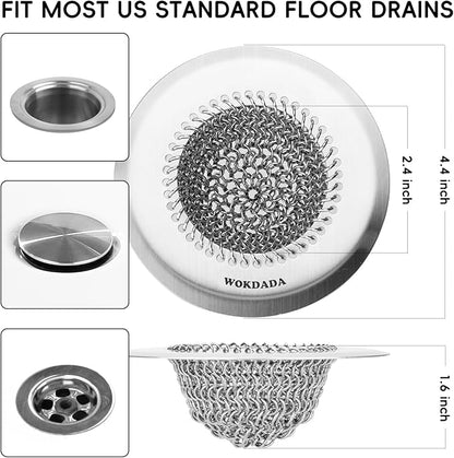 Bathtub Drain Hair Catcher, Wokdada Fast Drainage Shower Drain Hair Catcher, Reversible 304 Stainless Steel Drain Protector with Silicone Stopper for Bathroom