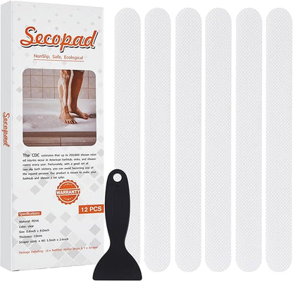 Non-Slip Bathtub Stickers,24 PCS Safety Bathroom Tubs Showers Treads Adhesive Decals Scraper (White)