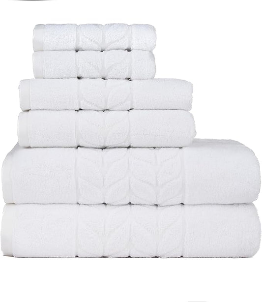 BAGNO MILANO Organic Turkish Cotton Bath Towels, Luxury Jacquard Collection, Certified Organic Highly Absorbent, Soft-Plush Towel Set (White, 6 Pcs Towel Set)
