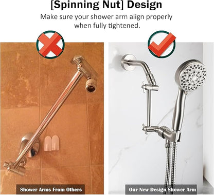 6 Inch Adjustable Shower Head Extension Arm, All-Metal Shower Arm Extender with Locking Set Screw for Rainfall, Fixed, Handheld Showerheads, G1/2 Universal Thread, Easy Installation, Brushed Nickel