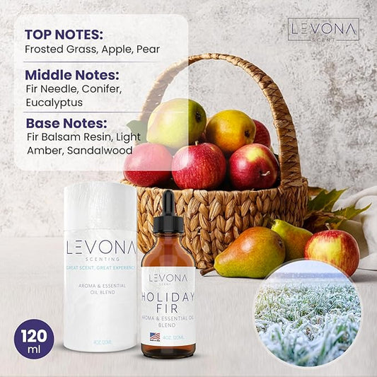 Levona Scent Christmas Essential Oils for Diffuser: Holiday Fir Essential Oil for Diffusers for Home - Essential Oils with Notes of Sandalwood & Amber Oil - Winter Fir and Balsam Fragrance - 120Ml