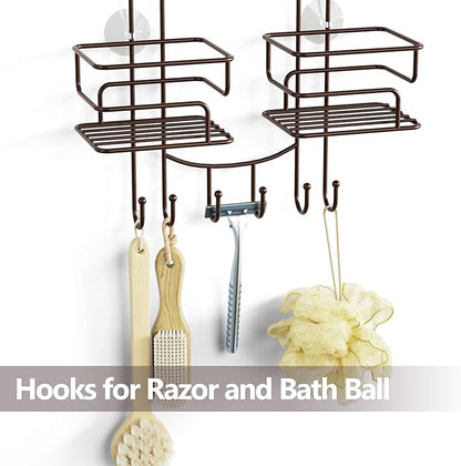 SRIWATANA Shower Caddy Organizer Hanging Over Head, Bathroom Shower Rack Hanger with Hooks for Razors - Bronze