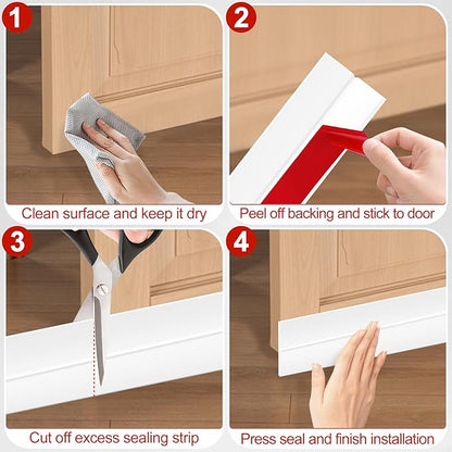 MYFAMIREA Door Weather Stripping 2IN (W) x 10FT (L) Door Draft Stopper Seal Tape Silicone Seal Strip Self Adhesive Shower Sweep Insulation Tape Side Bottom Strip for Sliding Glass Window Gap, White