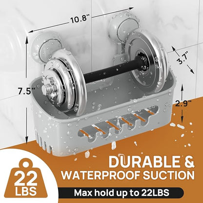LEVERLOC Shower Caddy Suction Cup 2 Pack, Shower Organizer Removable Bathroom Shelf, Storage Suction Powerful Max Hold 22lbs Bathroom Caddy Waterproof Holder, Gray
