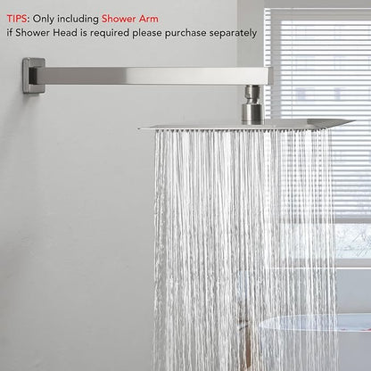 BESy 14 Inches Straight Extended Shower Arm With Flange, Rain Shower Head Extension Arms, Square Shower Rod Shower Head Extender Arm Shower Pipe Extension, Wall-Mounted Brushed Nickel Stainless Steel
