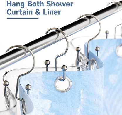 Titanker Shower Curtain Hooks Nickel, Minimalist Simple Double Glide Shower Curtain Rings, Rust Proof Metal Shower Hooks Rings for Bathroom Shower Rods Curtains, Set of 12 Hooks