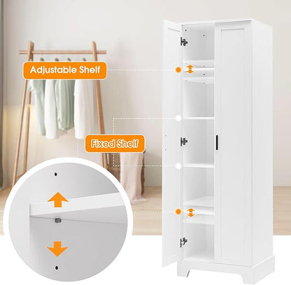 Favfurish 70" Tall Bathroom Storage Cabinet with Doors,Modern Linen Cabinets w/Adjustable Shelves & Anti-Tipping Device,Easy Assembly,Freestanding Organizer for Dining Room,Kitchen,Office,White