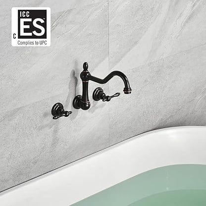 sumerain Vintage Tub Faucet Wall Mount Bathtub Filler Oil Rubbed Bronze, 8 Inches Center