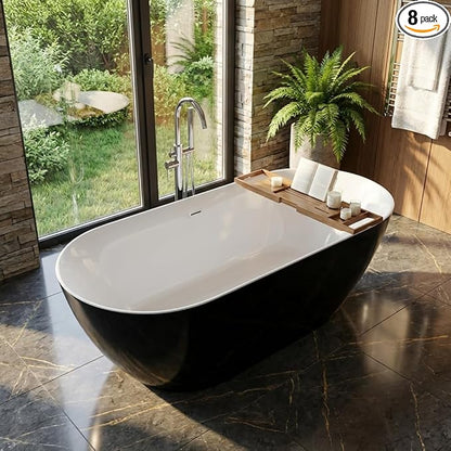 67" Freestanding Acrylic Bathtub, Deep Soaking Tub with Non-Slip Base & Chrome Drain, cUPC Certified, Black Symmetrical