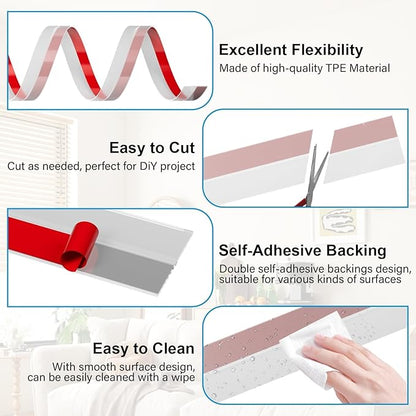 10FT Weather Stripping Door Seal - 1" Silicone Door Draft Seal Tape for Gaps Under Door Weatherstripping Sweep Stopper for Bottom of Shower Door/Sliding Glass Door