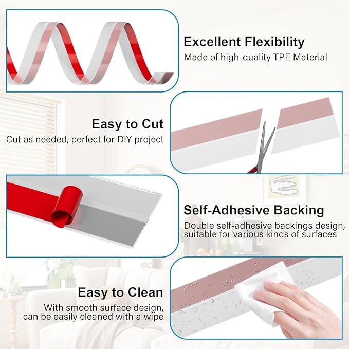 20FT Weather Stripping Door Seal, 1" Silicone Door Draft Seal Tape for Gaps Under Door - Weatherstripping Sweep Stopper for Shower Door & Sliding Glass Door
