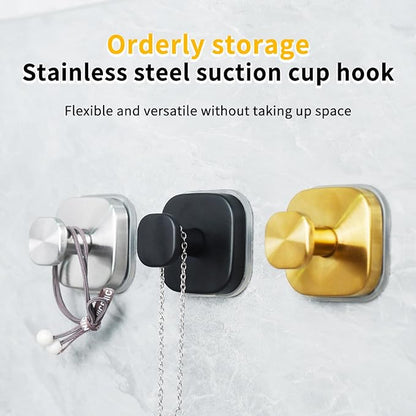 4Pcs Square Suction Cup Hook, 304 Stainless Steel Shower Hook, Removable Suction Cup Knob for Shower, Bathroom, Kitchen, Glass Door, Mirror (Gold)