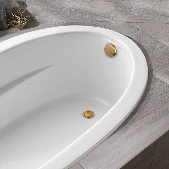 Artiwell Tip-Toe Bathtub Drains Trim Set with Two-Hole Overflow Faceplate, Replacement Bath Drain Trim Kit with 2-Hole Overflow Faceplate and Universal Fine/Coarse Thread (Brushed Gold)
