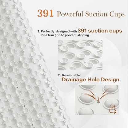 Silicone Push Pop Bath Mat with 391 Suction Cups, 33x17.3 Inch Non-Slip Tub Mat for Adults, Textured Surface for Extra Stability & Drainage, White Thickened Soft Shower mat Easy to Clean