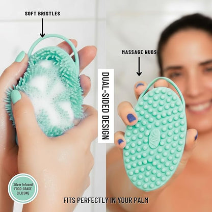 Silicone Body Scrubber for Shower - Gentle Exfoliating Back Scrubber with Soft Bristles - Avilana Premium Dual Sided Bath Brush Massage - Loofah Alternative for Sensitive Skin - Gift Women Men