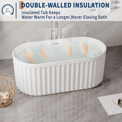 GarveeLife Freestanding Bathtubs 67 inch White Acrylic Free Standing Soaking Tub – Sleek Striped Design with Integrated Overflow, Pop-Up Drain & Hidden Pipe, Perfect for Contemporary Bathroom Décor