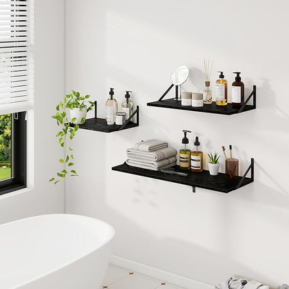 Dreamland Deep Floating Wall Shelves, Black Shelf, Large Floating Shelf 12 * 24 inchSet of 2 Bathroom Wall Shelves Bookshelf for Living Room Bedroom Home Office