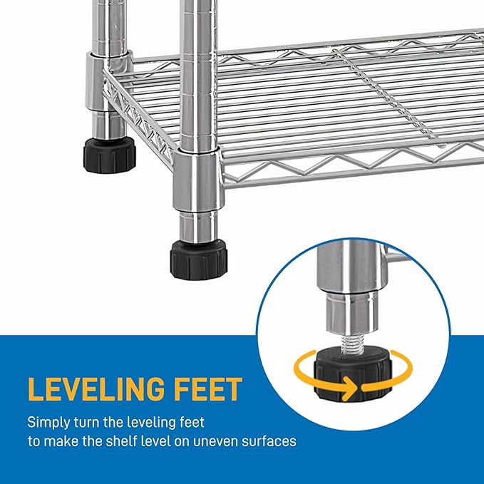 5 Tier Storage Racks Shelving, Heavy Steel Pantry Shelves, Adjustable Wire Shelving Rack, Suitable for Garage, Kitchen, Bathroom, Office, 24" W x 14" D x 59" H, Chrome
