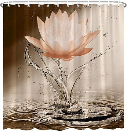 Lotus Shower Curtain Orange Flower Elegant Blooming Floral with Dew Spring Flower Reflection on Water Modern Romantic Polyester Fabric Bathroom Decor 70×78 Inch with Hook
