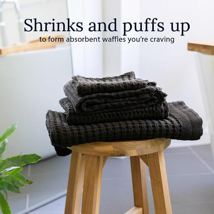 GILDEN TREE Waffle Towel Set Quick Dry Thin | 2 Bath Towels | 2 Hand Towels | 2 Washcloths, Modern Style (Faded Black)