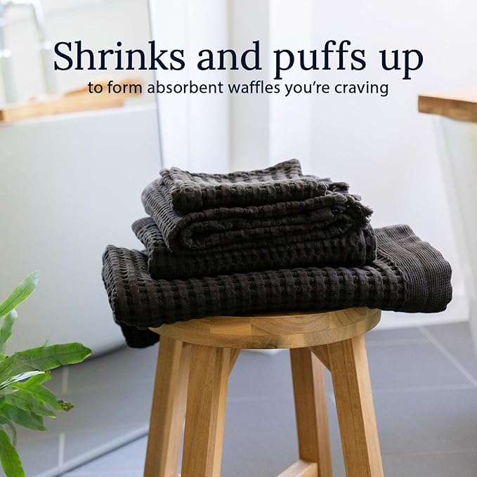 GILDEN TREE Waffle Towels for Bathroom Luxury 100% Cotton Bath Towels, Quick Dry Towel, Thin Super Absorbent Lint Free Shower Towels, Bath Towels Set of 2, Modern Style (Faded Black)