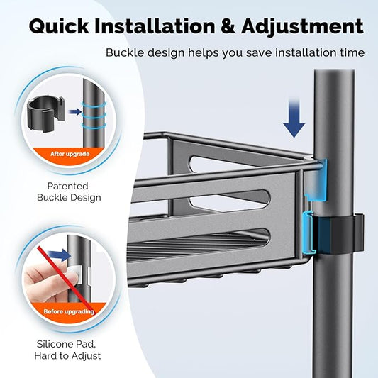 HAMITOR Corner Shower Caddy Tension Pole: Quick Installation 4-Tier Rustproof Bathroom Organizer Shelves for Bathtub Shampoo Storage - 47-121 inch Adjustable Floor Standing Bath Rack Holder Gray