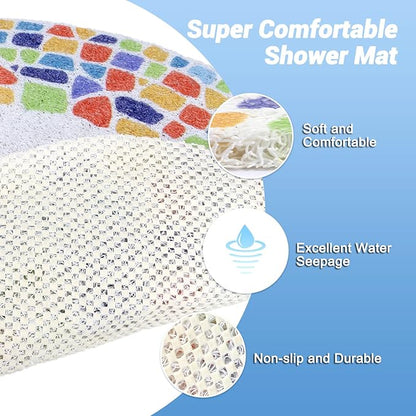 Shower Mat Non-Slip, Soft Comfort Bath Mat with Drainage Holes, PVC Loofah Massage Bathmat for Shower,Tub,Bathroom,Wet Areas, Quick Drying