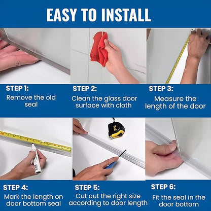 KC Hardware 36 Inch Frameless Clear Shower Door Bottom Seal with Wipe, Shower Door Sweep for 3/8 Glass- Stops Water Leakage and Shower Leaks