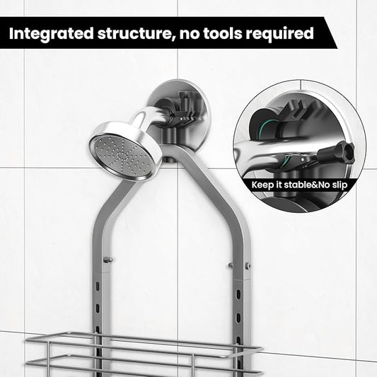Shower Caddy Hanging (Silver), Adjustable Anti-Swing-Over The Shower Head Caddy, 3 Tier Height Bathroom Storage Organizer, Bathroom Shelves Basket Rack, Shower Caddies Rack with Adjustable Soap Basket