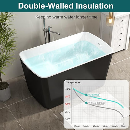 49" Glossy White Acrylic Freestanding Soaking Tub w/Seat- Contemporary Design with Toe-Tap Drain & Brushed Nickel Overflow - 55 Gal, cUPC Certified