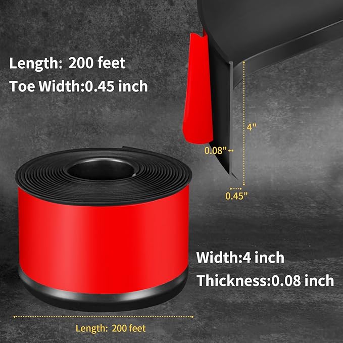 Flexible Baseboard Molding Trim 4 Inch Self-Adhesive Vinyl Wall Base Peel and Stick Cove Base Rubber Wall Baseboard Moulding Trim (200Ft, Black)
