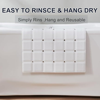 Anti Slip Shower Mat for Tub & Shower Stall, 21" x 21" Square Silicone Bathtub Mat with Powerful Suction Cups, Fast-Draining, Machine Washable Soft Foldable Bathroom Mat, White