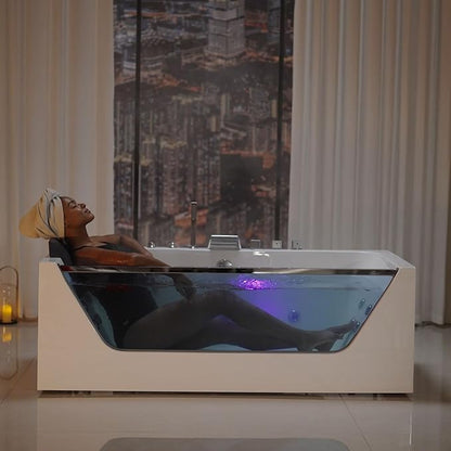 Empava 67" x 30" Whirlpool Tub,750W Acrylic Jetted Bathtub with 11 Jets,Hydromassage with Chromatherapy,3-Side Apron,67 Gallons,ETL Certified