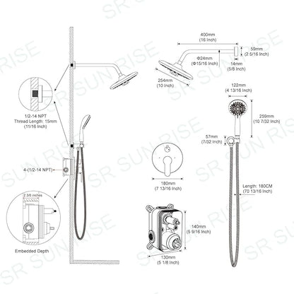 SR SUN RISE Shower Faucet - Multifunctional High Pressure Shower Head System with Handheld Shower Head Fixtures - Valve Included (Oil Rubbed Bronze, 10 inch)
