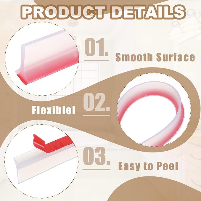 PATIKIL 79 Inch Collapsible Shower Threshold Water Dam Guard, Shower Stopper Barrier Self Adhesive Sink Splash Guards for Frameless Shower Door Bottom, Clear (1.2"Wx0.6"T)