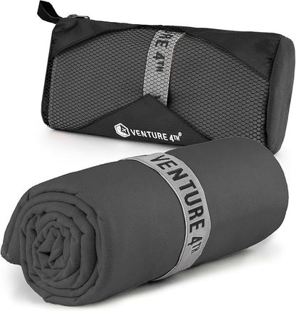 VENTURE 4TH Quick Dry Towel. Microfiber Travel Towel Ideal for Camping, Hiking, Backpacking, Gym. Lightweight & Fast Drying Travel Towels for Body. Compact & Easy to Pack - Charcoal Large