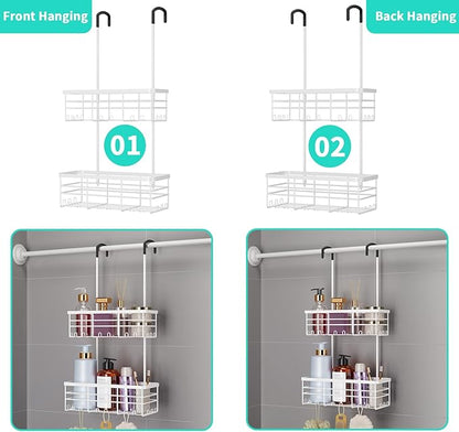 HapiRm Hanging Shower Caddy Organizer - No Drilling Shower Organizer with Hooks, Rustproof & Waterproof 304 Stainless Steel Bathroom Shelves - White