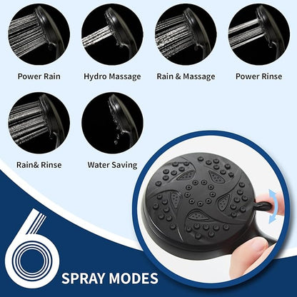 Hand Held Shower Head, High Pressure 6 Spray Mode Handheld Showerhead, Matte Black Shower Head with 59 Inch Stainless Steel Hose and Adjustable Bracket