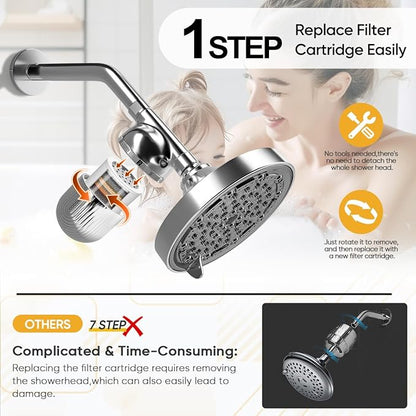 Cobbe Shower Filter | All-METAL Joint | 99% REMOVAL Shower Head Filter for Hard Water, Heavy Metals, Chlorine and Harmful Substance, Improve your skin and hair - Chrome