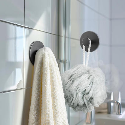 Towel Hooks for Bathroom Wall - Extra Sticky Stainless, Holds up to 12LB, Coat Hooks Wall Hooks, Adhesive Door Holder Hanger Shower Accessories, Matt Black Heavy Duty, 6 Pack