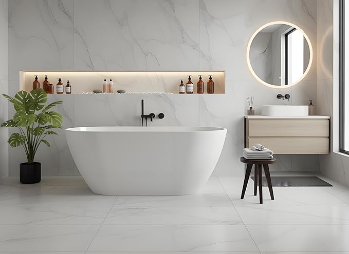 Freestanding Bathtub 67 inch Acrylic Soaking Tub with Overflow & Chrome Drain – Deep Stand Alone Bathtub for Spa-Inspired Bathroom or Relaxing Home Upgrade
