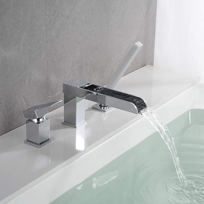 Waterfall Roman Tub Faucets Deck Mount Chrome Bathtub Faucets Brass Tub Filler Bathroom Faucets with Hand Shower