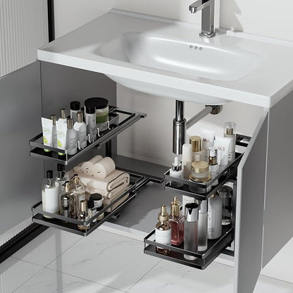 Under Sink Organizer, JCYLQ Dual-Rail Ball-Bearing, Under Kitchen Sink Organizer, 6-Level Adjustable, Under Cabinet Storage, No-Drill Adhesive/Suction, Under Sink Organizers and Storage (1-Pack)