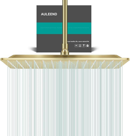 Square Rain Shower Head, High Flow Stainless Steel,Work with any decorative style，All Metal Rainfall Shower Head (Brushed Gold, 16)